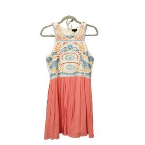 Gorgeous Boho Embroidered Coral Sleeveless Dress Size Large